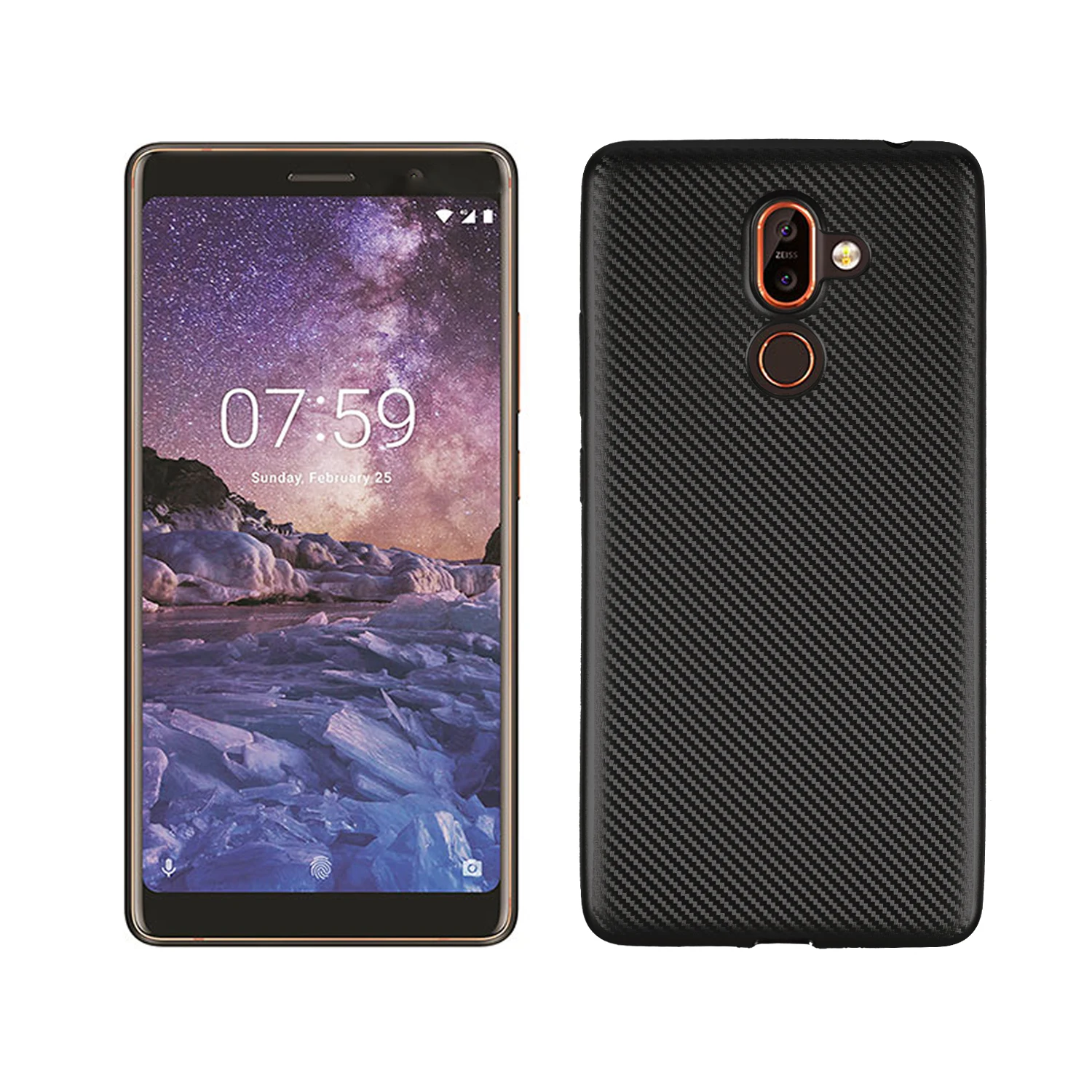 Классический чехол для Nokia 7 Plus из углеродного волокна с текстурой ТПУ резиновый