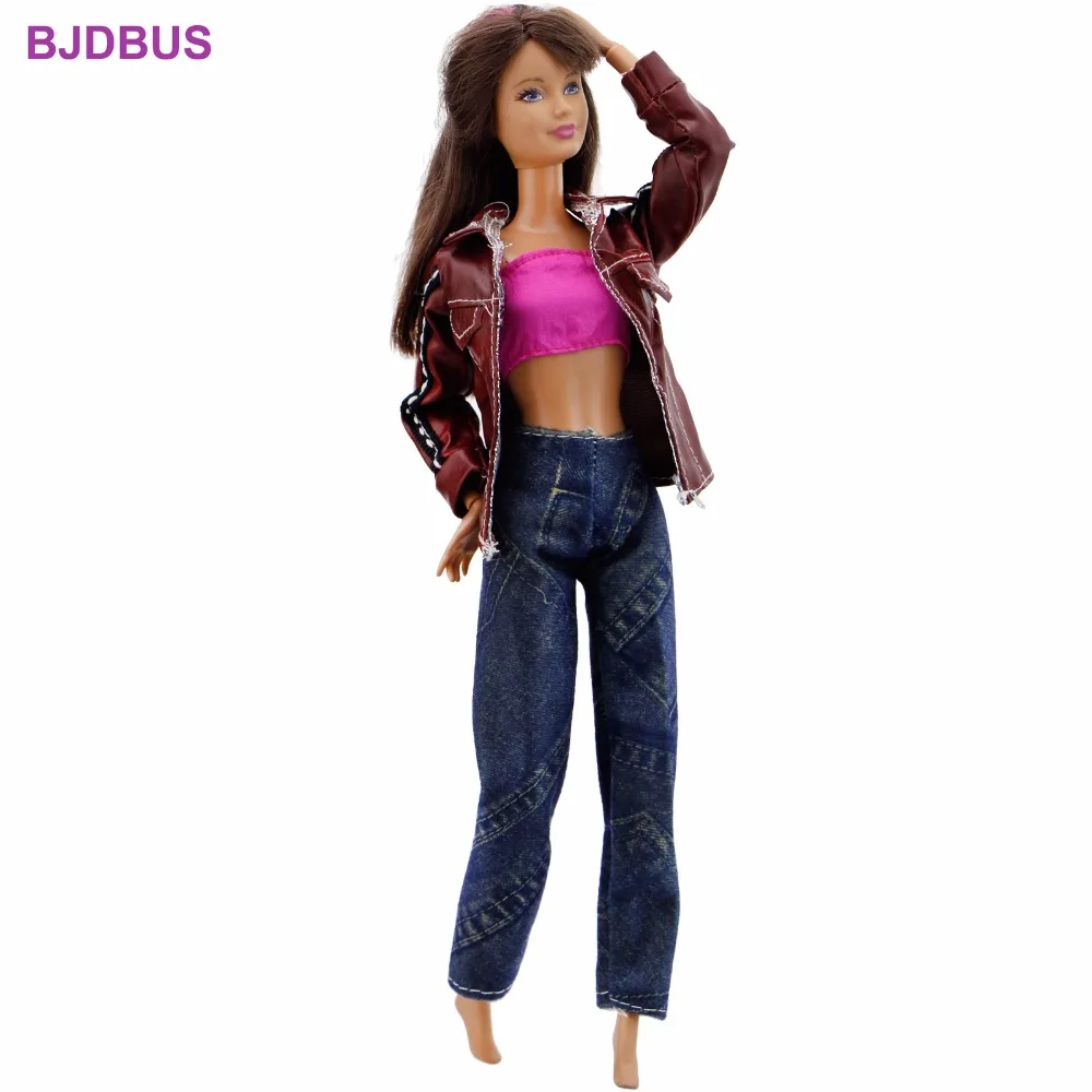 

3 In 1 Fashion Outfit Daily Wear Cool Jacket Coat + Jeans Trousers Pants + Sexy Top Clothes For Barbie Doll Accessories Toy