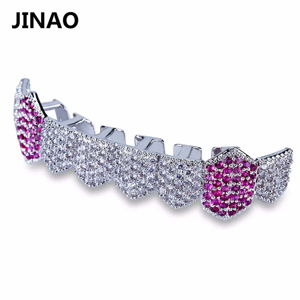 JINAO в стиле «хип-хоп» льдом Зубы вампира grillz Gold посеребренный Micro Pave CZ камни только нижние рта грили holleween подарок Для мужчин