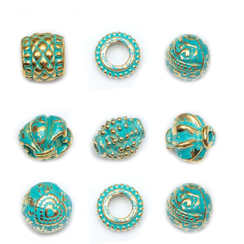 

50/100pcs/lot Metal Vintage Tube Spacer Bead Tibetan Silver Beads for Bracelet Jewelry Making Accessories Gold and Green
