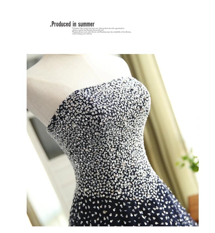 stones beaded tulle navy evening gown