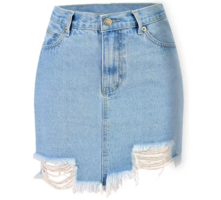 Новинка летние шорты юбки для женщин Faldas деним джинсы с высокой талией женские Синие рваные джинсы юбки карандаш Jupe Femme брюки - Цвет: Light Blue