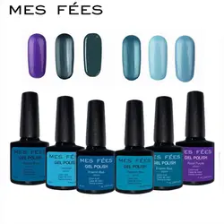 MES сборы синий фиолетовый лаки для ногтей 6 шт./компл. Популярные цвет пальто Soak off светодиодный LED гель полировочные наборы праймеры и Топ