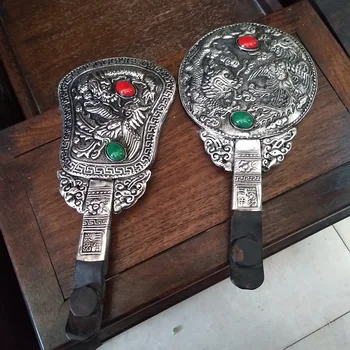 

Chinese Antique Guangxu Year Tibetan Silver Dragon and Phoenix Bronze Mirror Retro Style Dressing Mirror Decoration Decoration