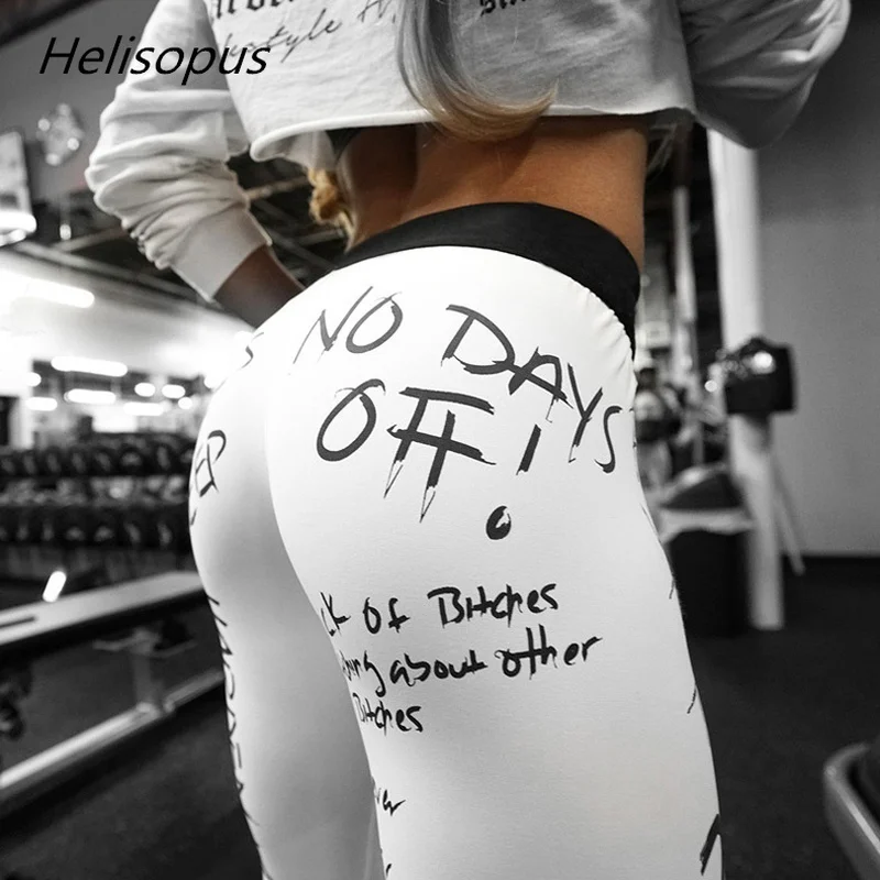 Helisopus 2019 модные новые с буквенным принтом узкие брюки женские с высокой талией пуш-ап леггинсы женские фитнес-Бег тренировки Леггинсы