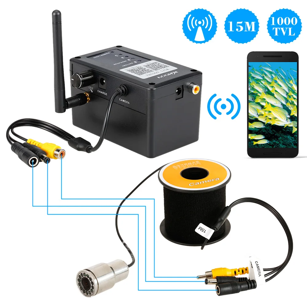 KKmoon Original 15M 1000TVL Fish Finder WiFi Underwater Fishing Camera Waterproof 12pcs LED