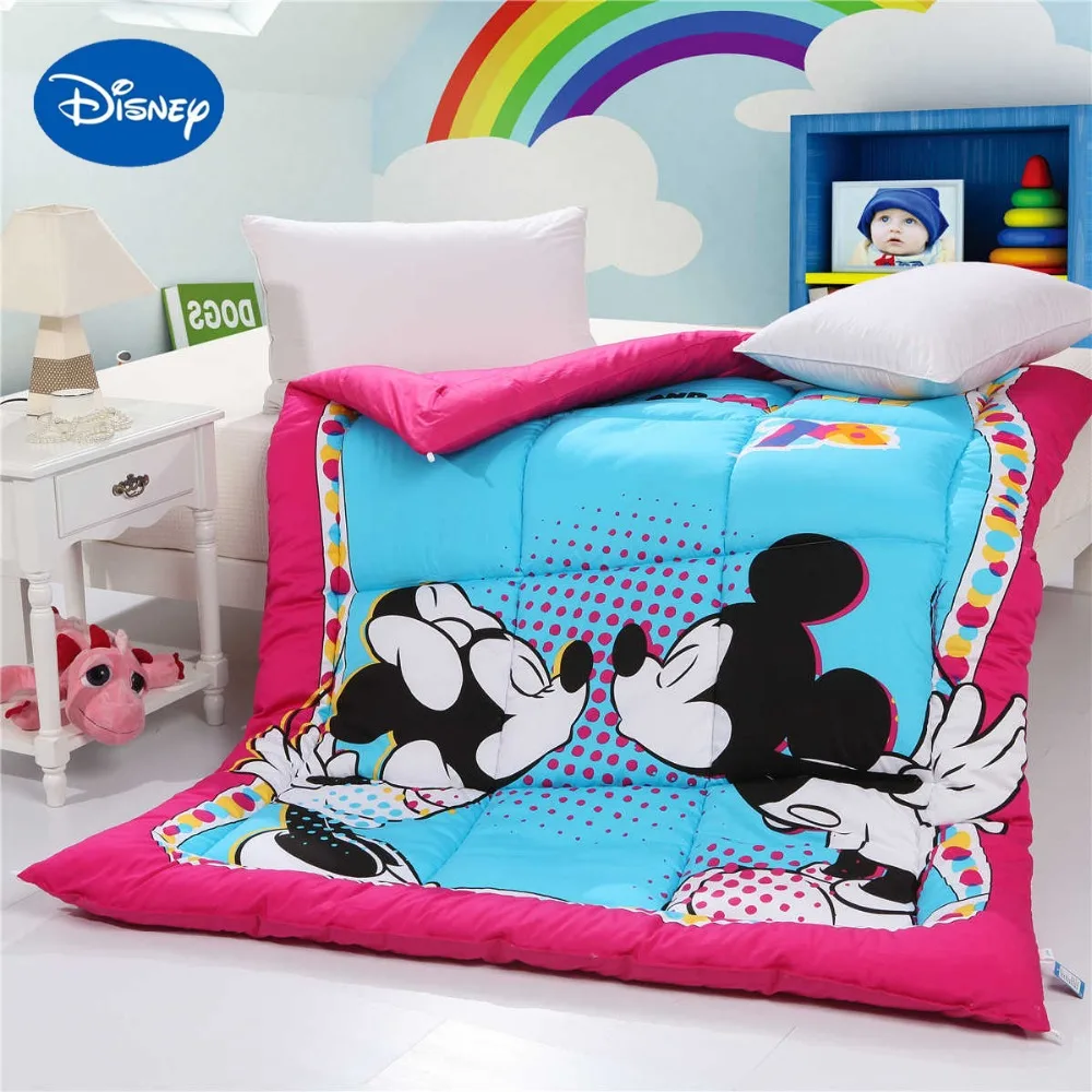 

Kiss Mickey and Minnie Mouse Comforters Single Twin Girl's Cotton Fabric Autumn Winter Cartoon Character Quilted Blue Rosy Color