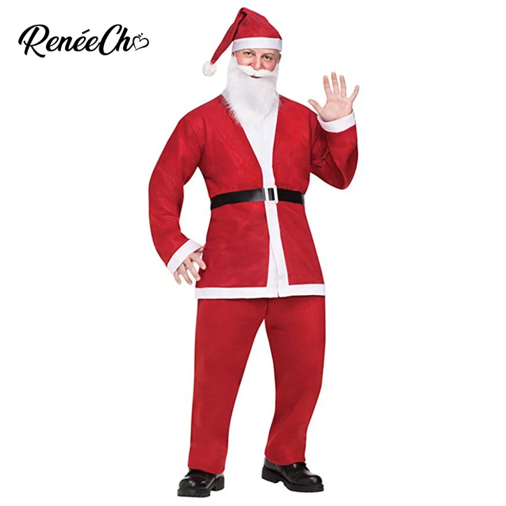 

Reneecho 2018 Cheap Christmas Costume for Adult Classic Santa Claus Mens Father Cosplay Holiday Festival Outfit Hat Set