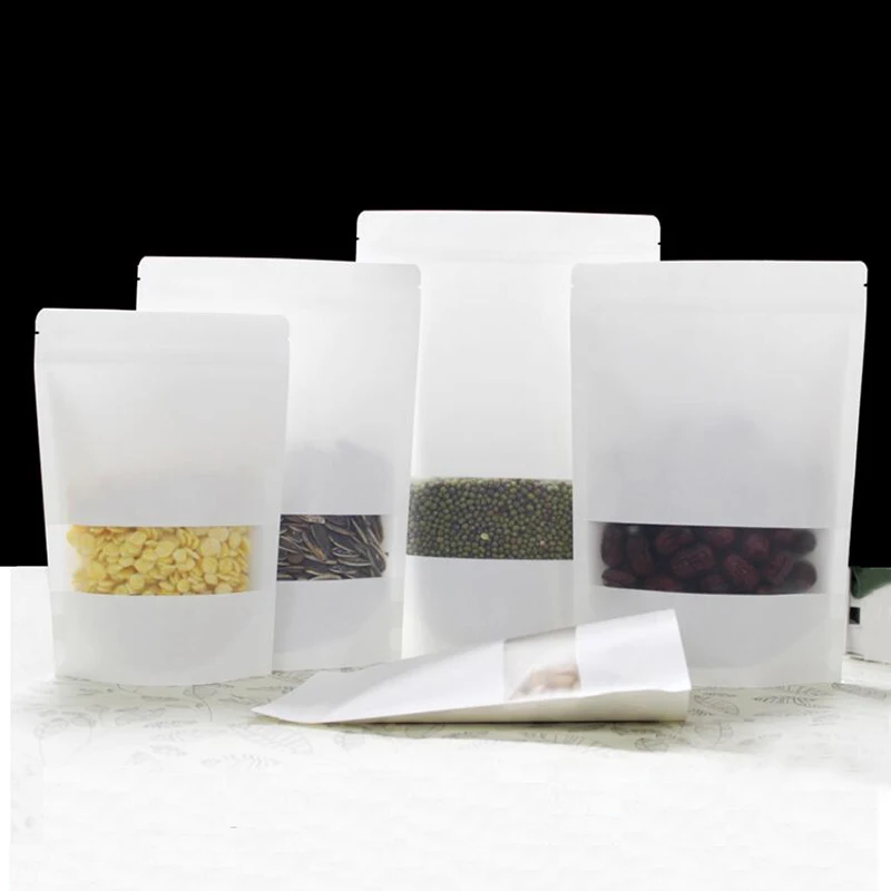 100 шт. Белый крафт замок на молнии стоьте вверх мешки для еды с u образным и матовым