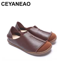 CEYANEAO Для женщин обувь плюс Размеры Обувь из натуральной кожи на плоской подошве Повседневное Лоферы без шнуровки женские мокасины Mori Girl Стиль(5188-1