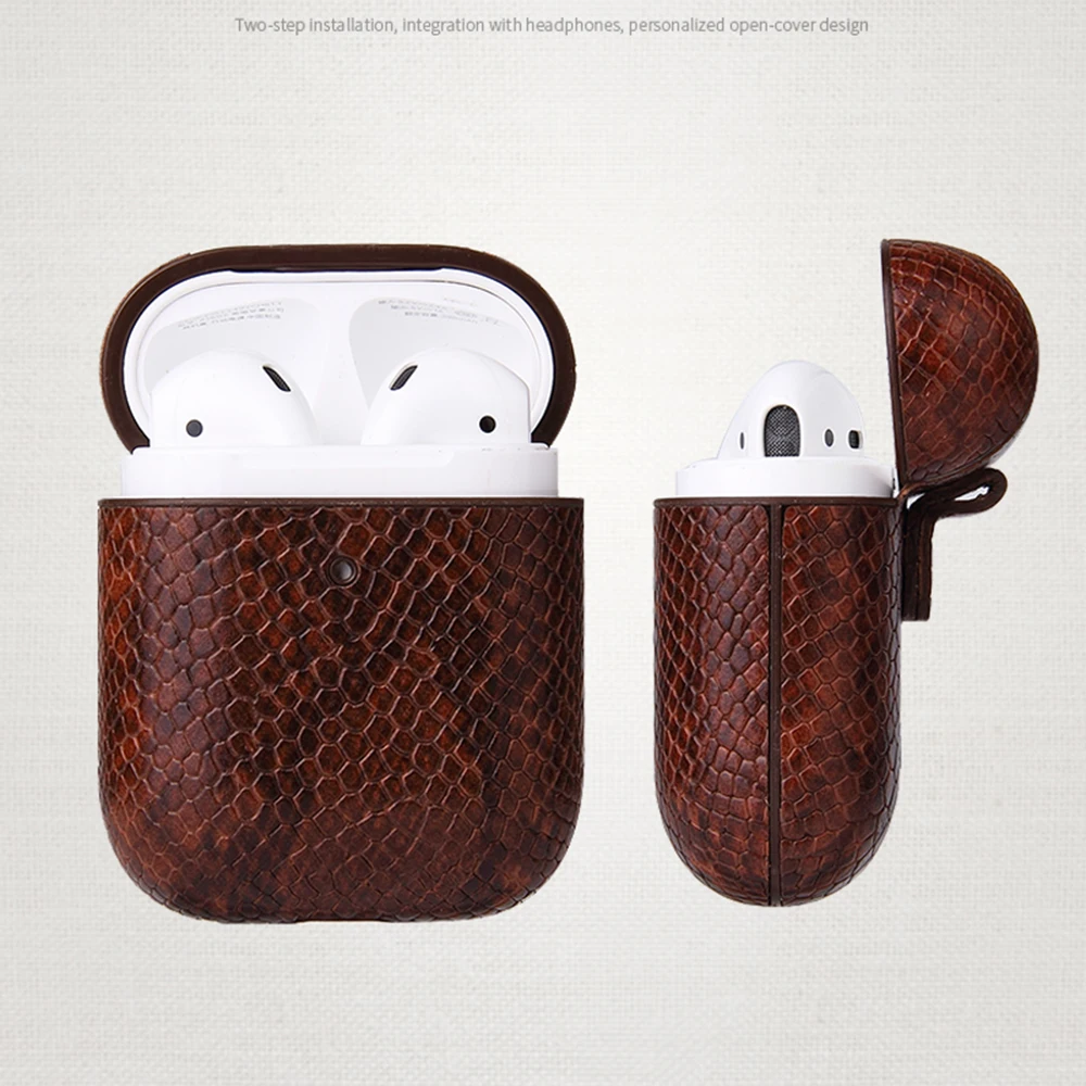 Сумка из змеиной кожи чехол для Apple AirPods Bluetooth беспроводные наушники кожаный Air Pods