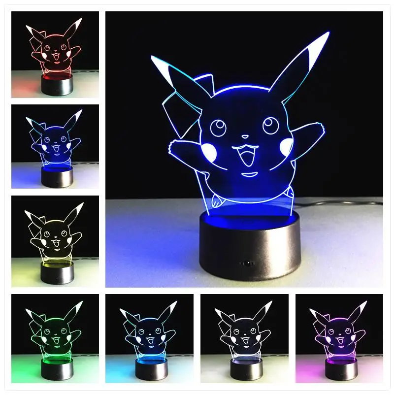 Игрушки Pokemon 3d Led 7 цветов Изменение 3D ночник вспышка день Рождения Вечеринка настольная лампа Атмосфера декоративные настольные лампы - Цвет абажура: E