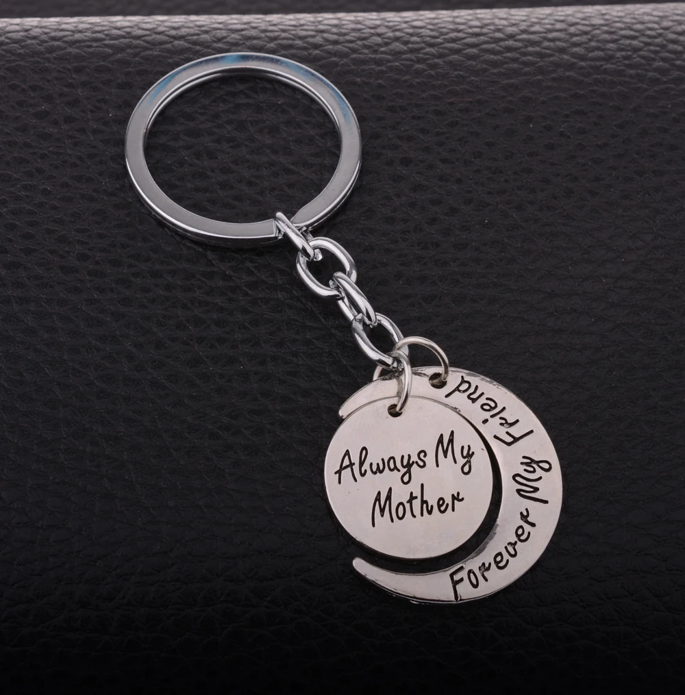 Mother Day's Key Chain Ring Always My Mother Forever Friend Pendant Keychains Jewelry Love Sun Moon Keyrings Daughter Mom Dad