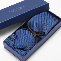 Модные набор плед галстук шёлковый жаккардовый тканый галстук для Для мужчин полосатый Градиент Синий и красный цвета зеленый шелковый
