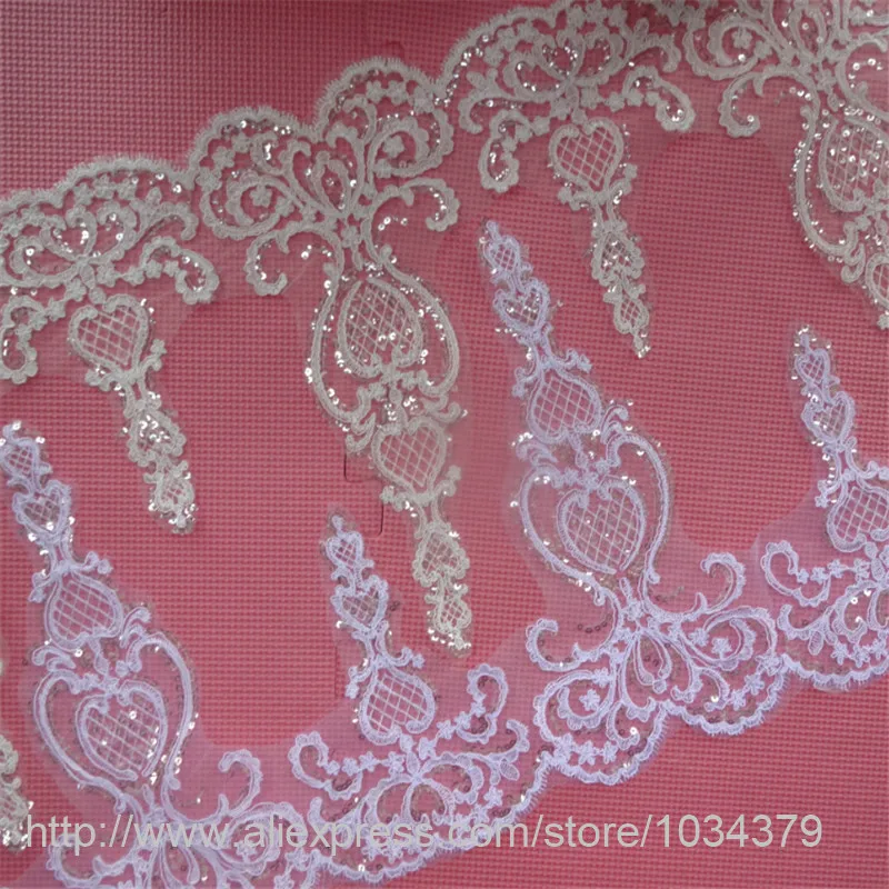 

Delicate 6yards 30cm Sequins Ivory, White Fabric Flower Venise Venice Lace Trim Applique Sewing Craft for Wedding Dec. LW0305