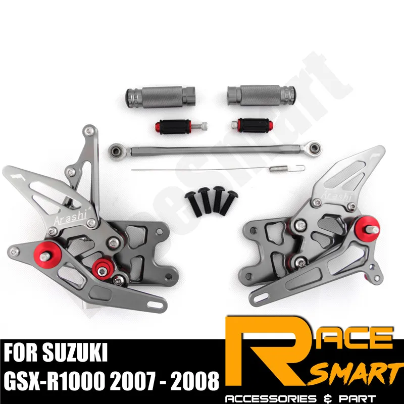Для SUZUKI GSX-R1000 2007-2008 GSXR 1000 Задние подножки для ног подножки педали аксессуары для мотоциклов CNC регулируемый Rearset - Цвет: Gray