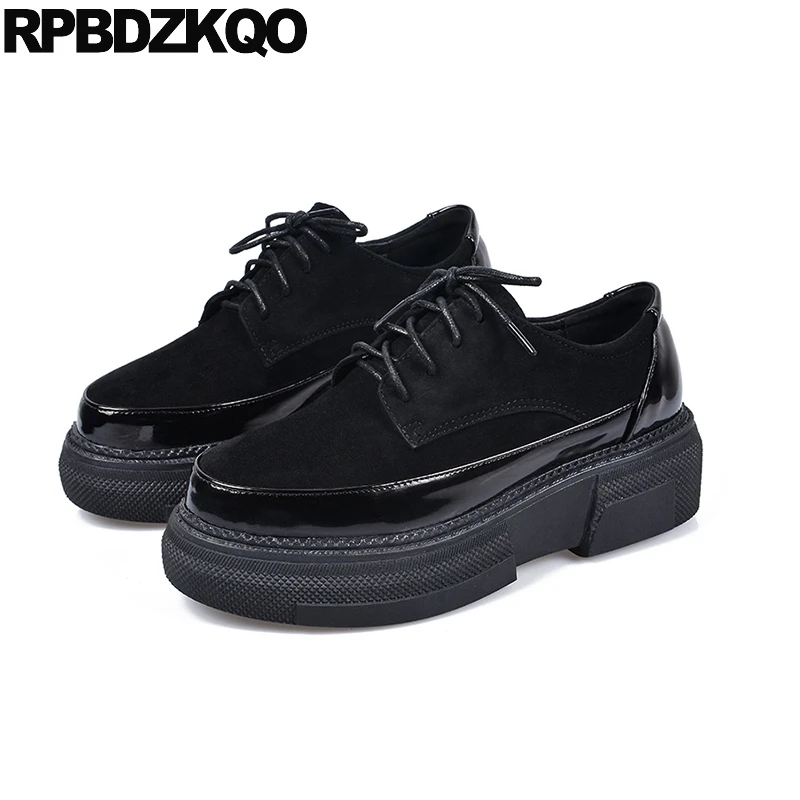 

muffin lace up runway china wedge japanese elevator oxfords women thick sole creepers platform shoes suede patent leather black