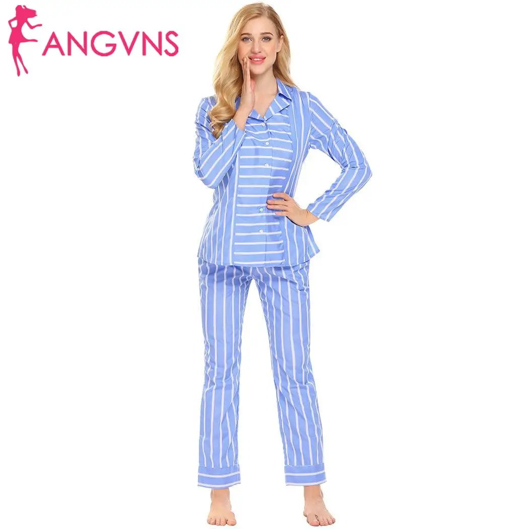 ANGVNS Pj Striped Pants Cotton Sleeve Pajamas fashion love women Women