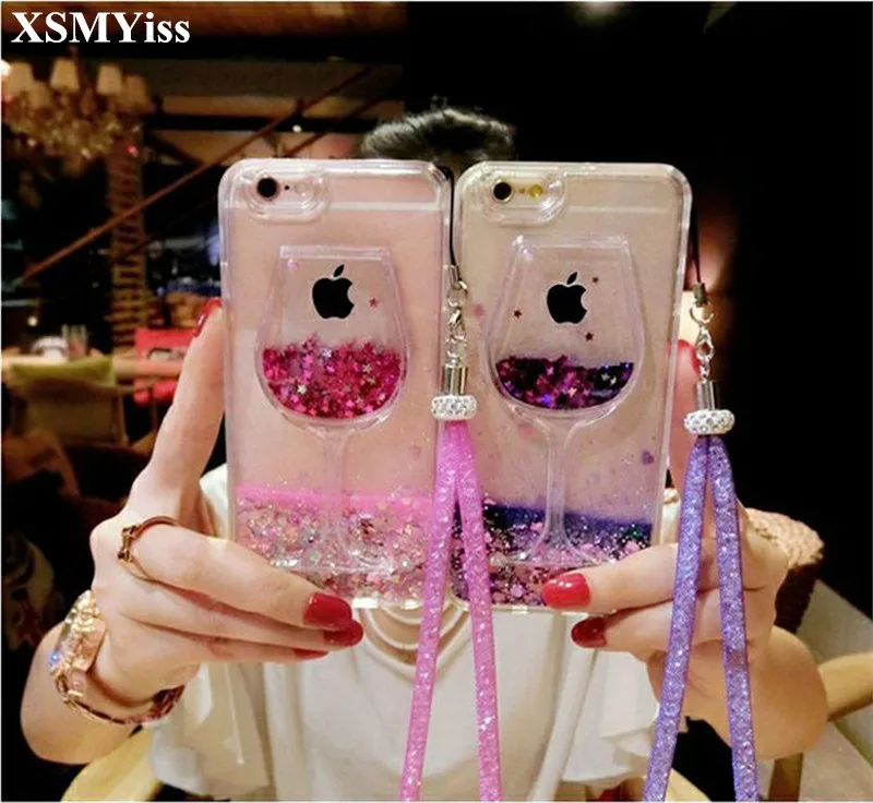 

XSMYiss 3D Wine Glass Liquid Quicksand Phone Case For iPhone 5 5S SE 6 6S 7 8 PLUS X 10 Xs Max XR Quicksand Phone Case