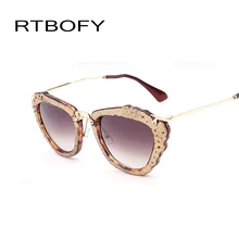 High Quality Metal Cat Eye Sunglasses Women Brand Designer Hollow Carved Lace Sun Glasses For Women Oculos De Sol s7212