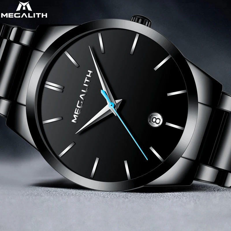 

MEGALITH Mens Watch Men Fashion Sport Quartz Watches Minimalist Wristwatch Clock Black Stainless Steel Watches Relogio Masculino