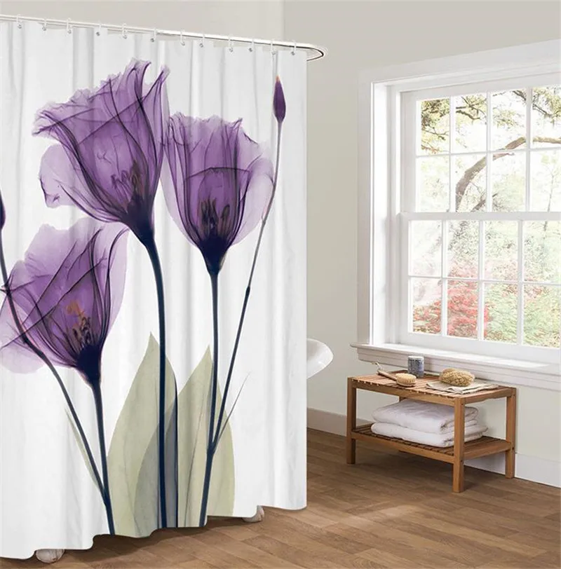 

New 3D Printed Lotus Waterproof Mildew Polyester Shower Curtain Thickened Toilet Partition Curtain Bathroom Curtain with Hooks