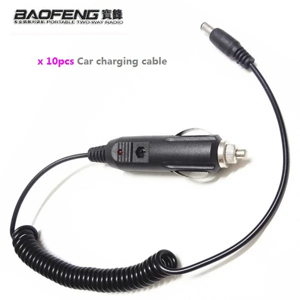 10pcs Car charger for talkie Baofeng Uv-5r DV 12V charging cable UV5r UV-82 UV-5RE UV-9R Uvb2 charger Walkie Talkie Accessories