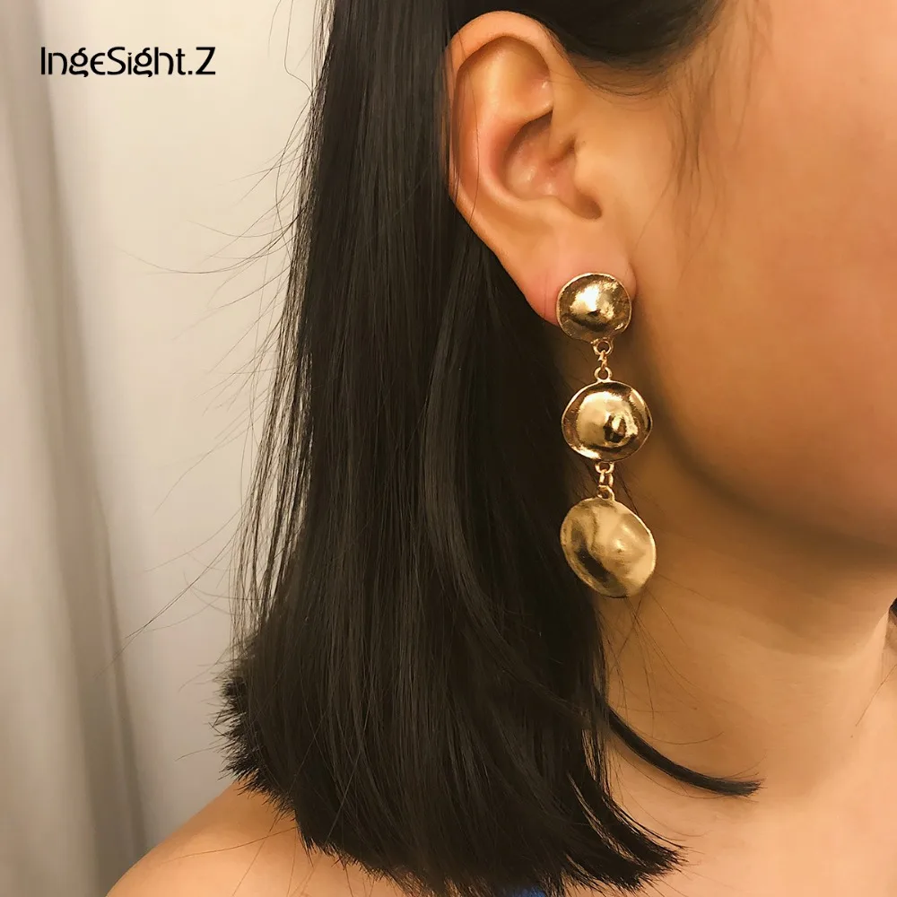 

IngeSight.Z Punk Gold Color Irregular Drop Earrings Statement Three Circle Dangle Earrings for Women Jewelry Brincos Oorbellen