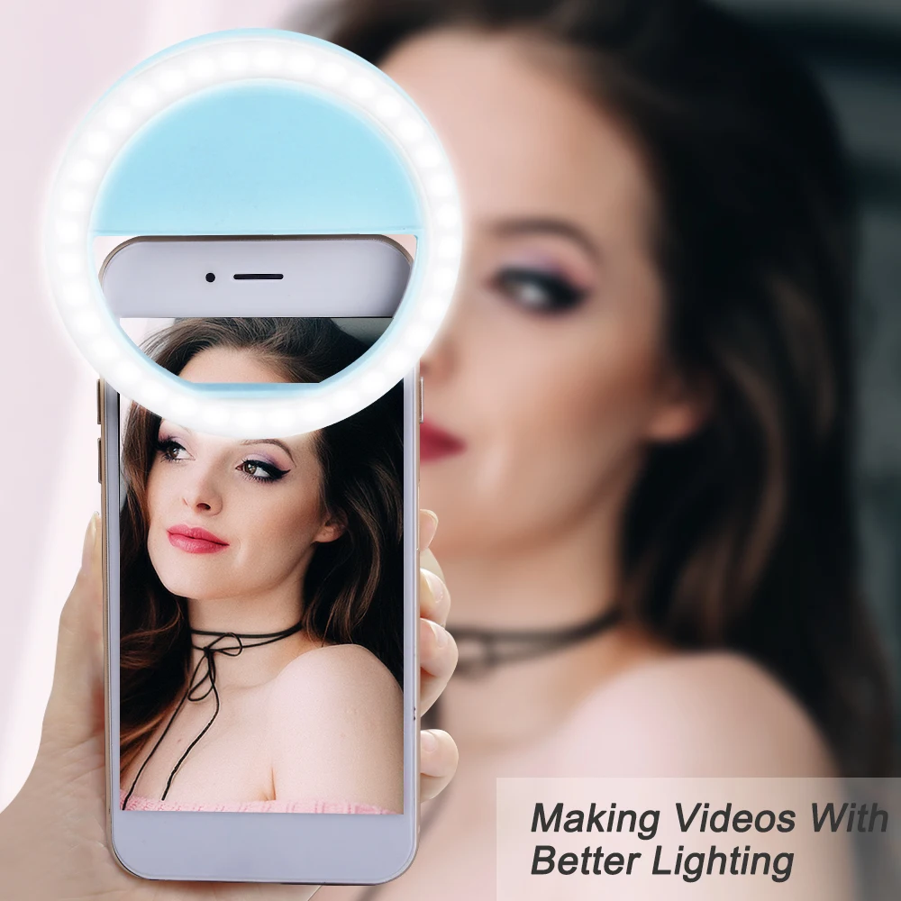 

IVYSHION Portable USB Charge Selfie Light Ring 3 Colors Brightness Adjustable Novelty Lighting Photography Ring Lamp for Girls