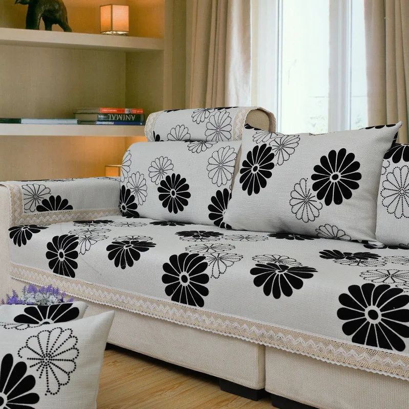Cotton Linen Fabric Sectional Sofa Covers Flocked Case on Couchs