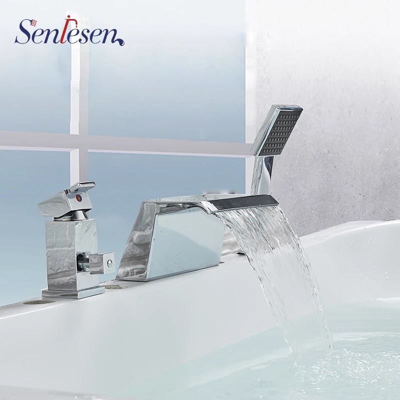 

Waterfall Bathtub Faucet Widespread Tub Sink Mixer Taps Chrome Brass Bathroom Bath Shower Faucet with Handshower
