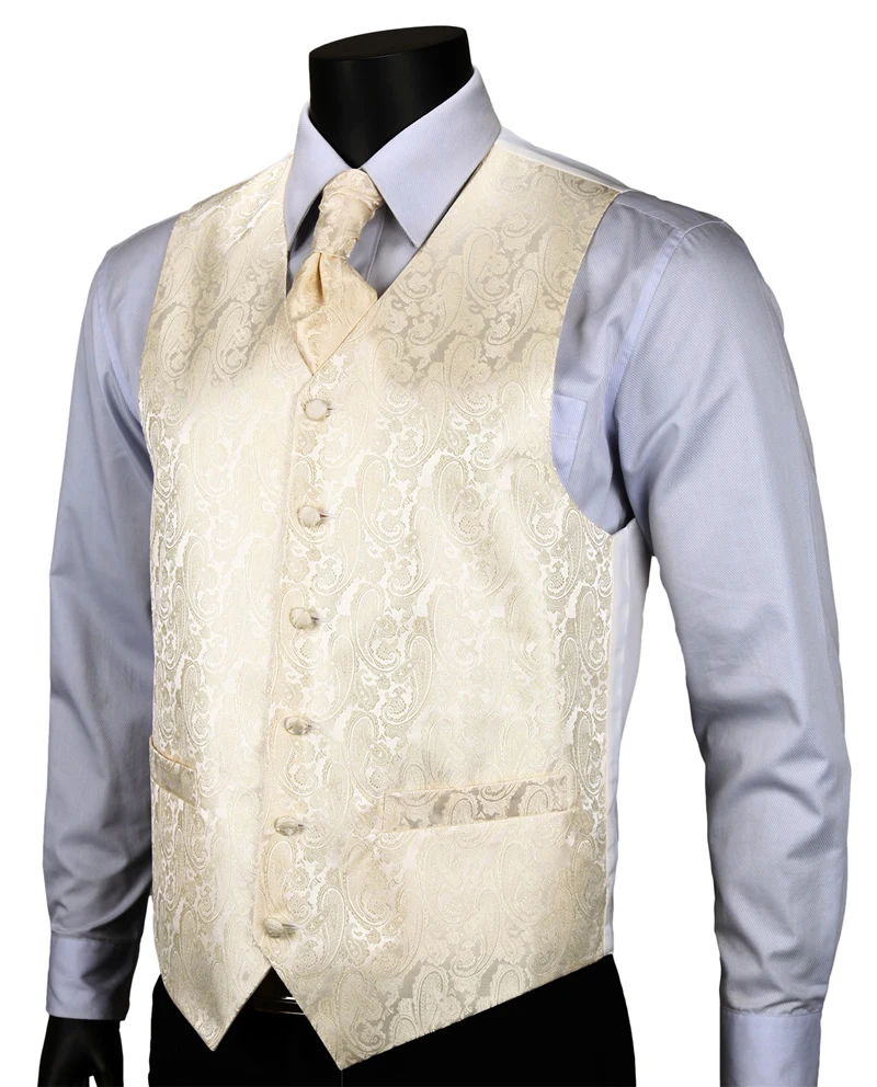 VE06 Beige Yellow Paisley Top Design Wedding Men 100Silk Waistcoat