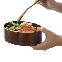 Натуральная деревянная коробочка для обедов горячий японский стиль чаша здоровый контейнер для еды столовая посуда школа Кемпинг Пикник Открытый путешествия Ланч-бокс