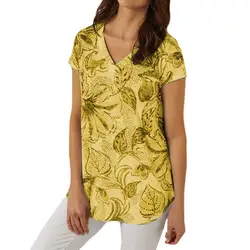WOMAIL Модные женские повседневные топы с v-образным вырезом и коротким рукавом, легкие мягкие и дышащие желтые футболки Z30524