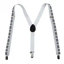 Подтяжки с клипсами для взрослых, женские, мужские, черные, белые, с рисунком пианино, с клавиатурой, Эластичные подтяжки с y-образной спинкой, подтяжки, подтяжки, 100 см