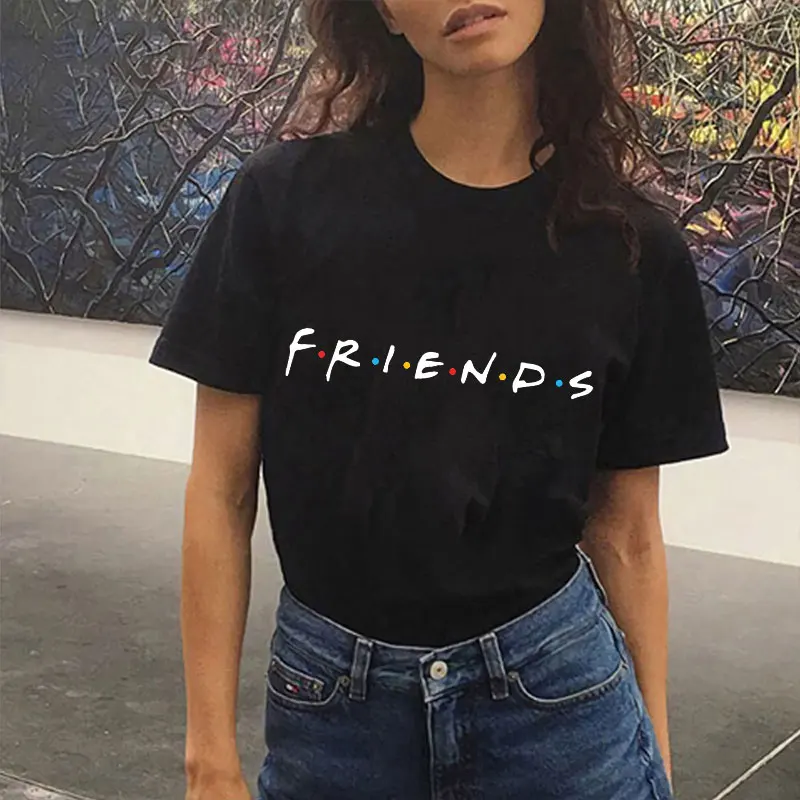 FRIENDS TV Letter Print Black White kimono Shirt blusas 2019 Summer Women Clothes Casual Fashion Funny blouse Camisas Mujer