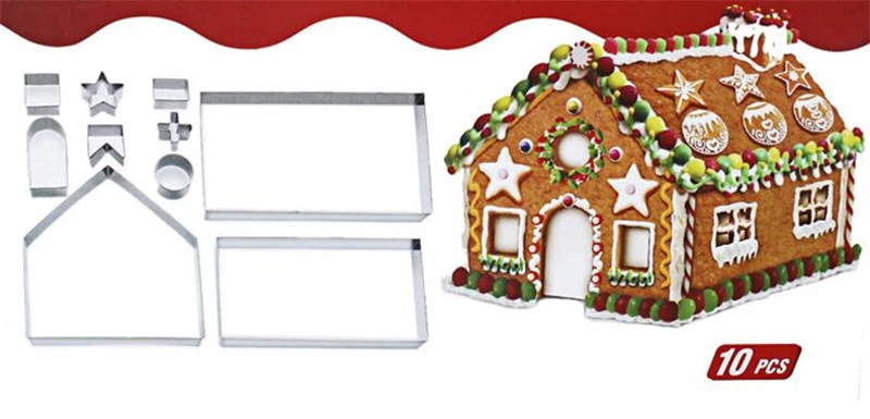10個3Dジンジャーブレッドハウスステンレス鋼クリスマスシナリオクッキーカッターセットビスケットトモールドフォンダンカッターベーキングツール|Cake  Molds| - AliExpress