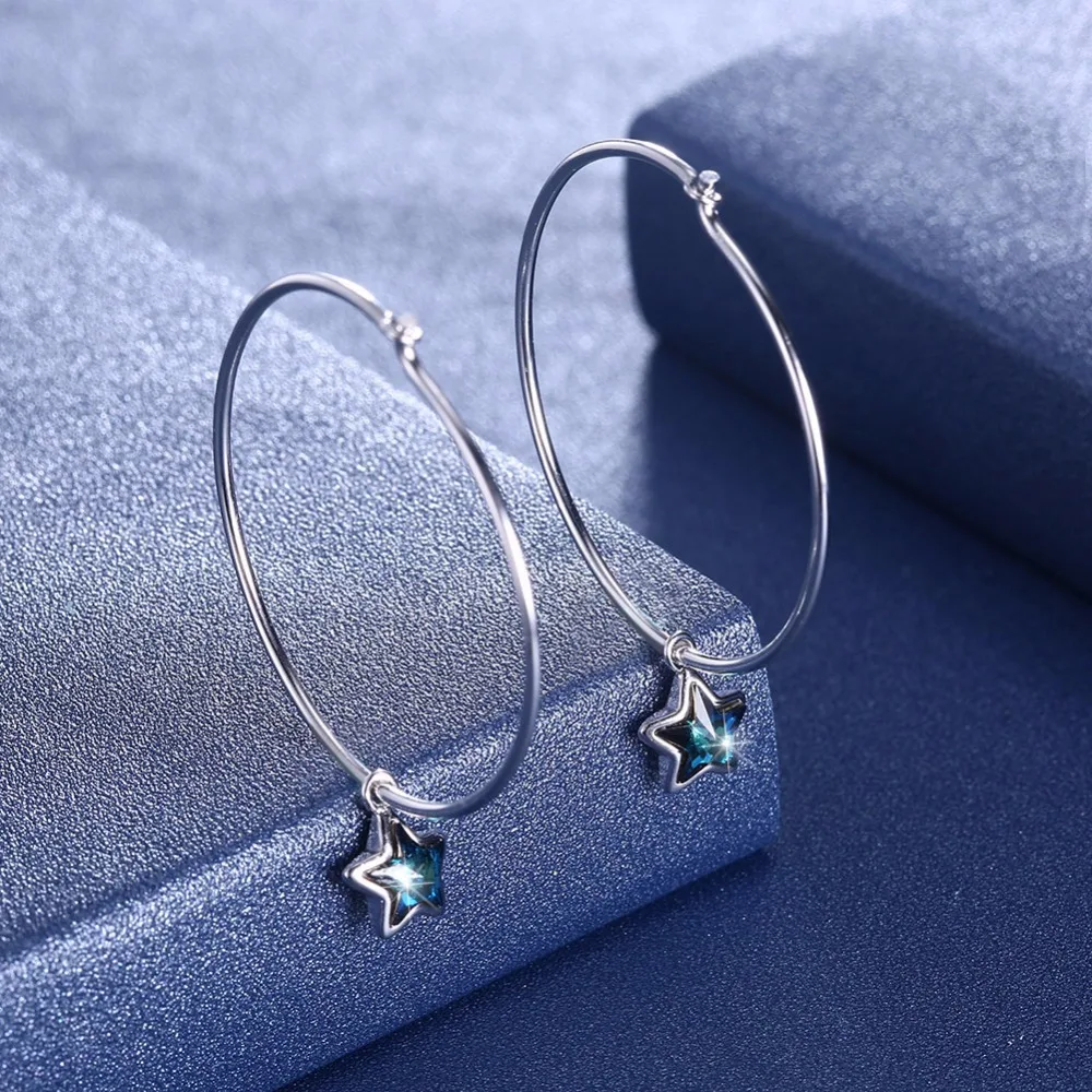 Изысканные ювелирные изделия с Swarovski Crystal Хооп Серьги реальные S925 серебро Ромбики