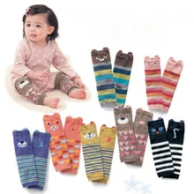 1 пара, теплые хлопковые наколенники с подогревом и 3d-изображением медведя для детей 0-5 лет, носки в полоску для мальчиков и девочек