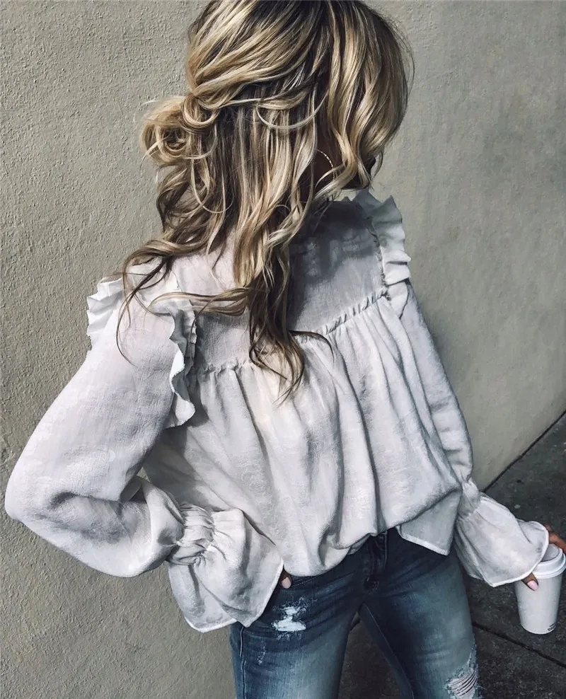 

Fashion Women Chiffon Ladies Casual Tops Long Flare Sleeve Tassel Women Summer Loose Top Long Sleeve