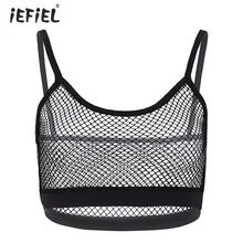 IEFiEL/женская прозрачная сетчатая майка с бретельками, без рукавов, укороченный топ, облегающий укороченный топ, клубная одежда