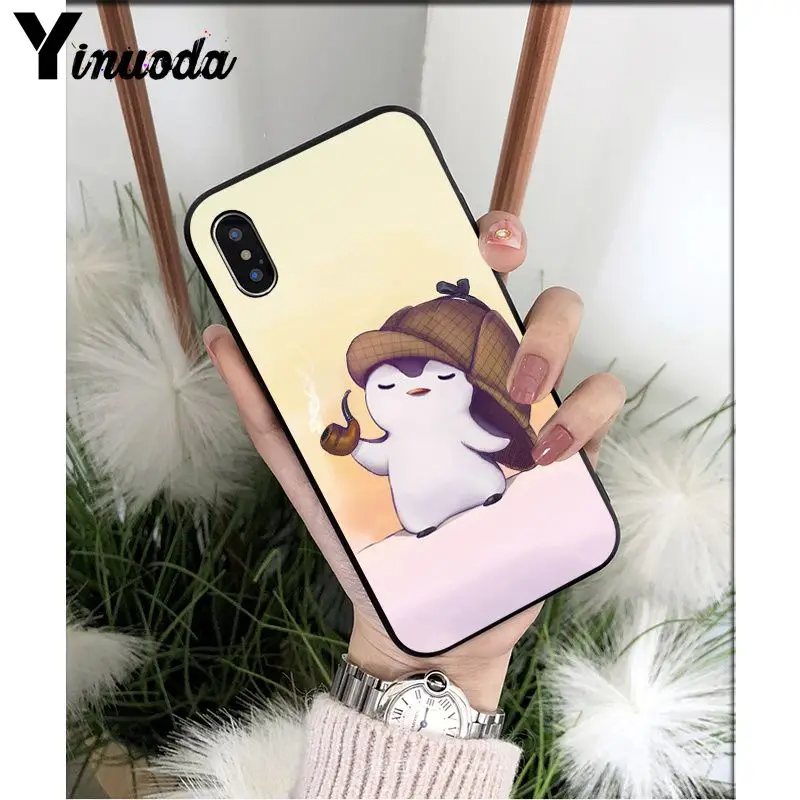 Yinuoda милый мультяшный Пингвин мягкий силиконовый черный чехол для iPhone X XS MAX 6 6s 7 7plus 8 8Plus 5 5S SE XR