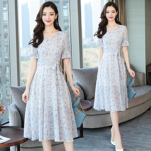 

Spring Korean Version Chiffon Women Dress 2019 New Style Summer Short Sleeve Work Wear Female Fashion Slim Temperament Dresses