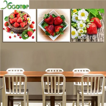 

YOGOTOP DIY Diamond Painting Cross Stitch Kits Full Embroidery Square Drill Mosaic kitchen decorate strawberry Flower 3pcs ML527
