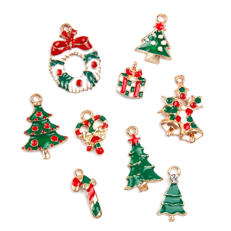 

Newly 19 Pcs Metal Alloy Assorted Christmas Charms Set Xmas Tree Snowman Jewellery Pendants Decor TE889