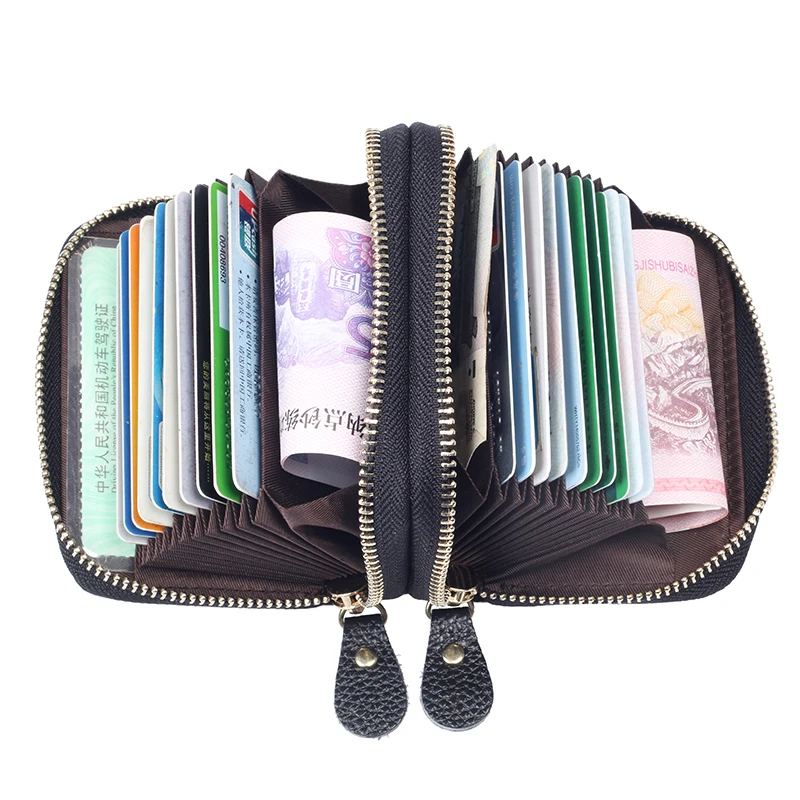Genuine Leather Coin Wallet Multi Bank/Name Card Holder Double Zipper