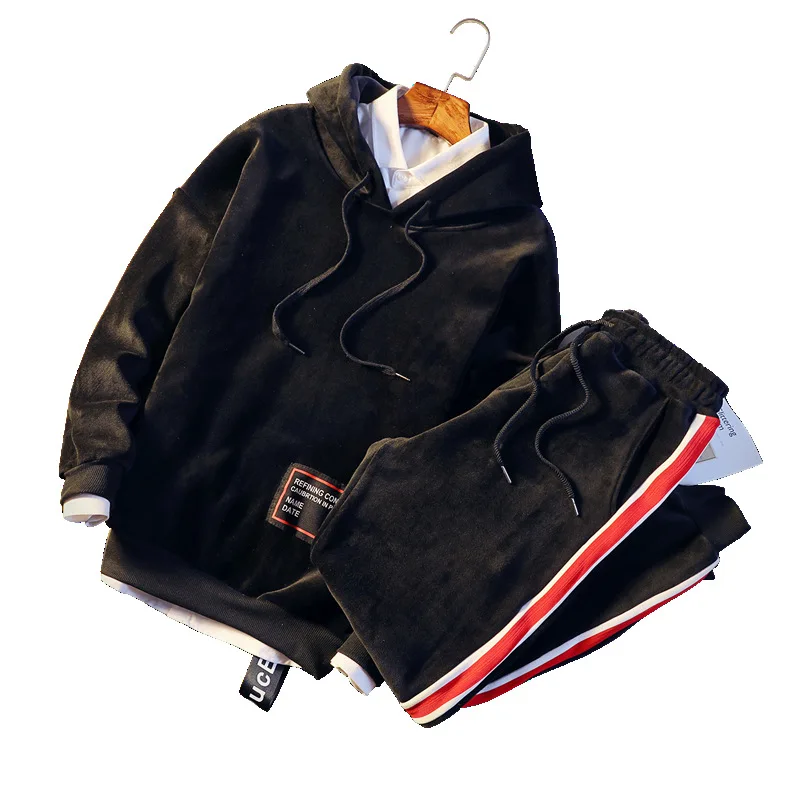 

New 2018 Autumn Male Sportsuit Tracksuit Casual Full Long Sleeves Two Piece Shirts+Pants Men Sets Side Striped