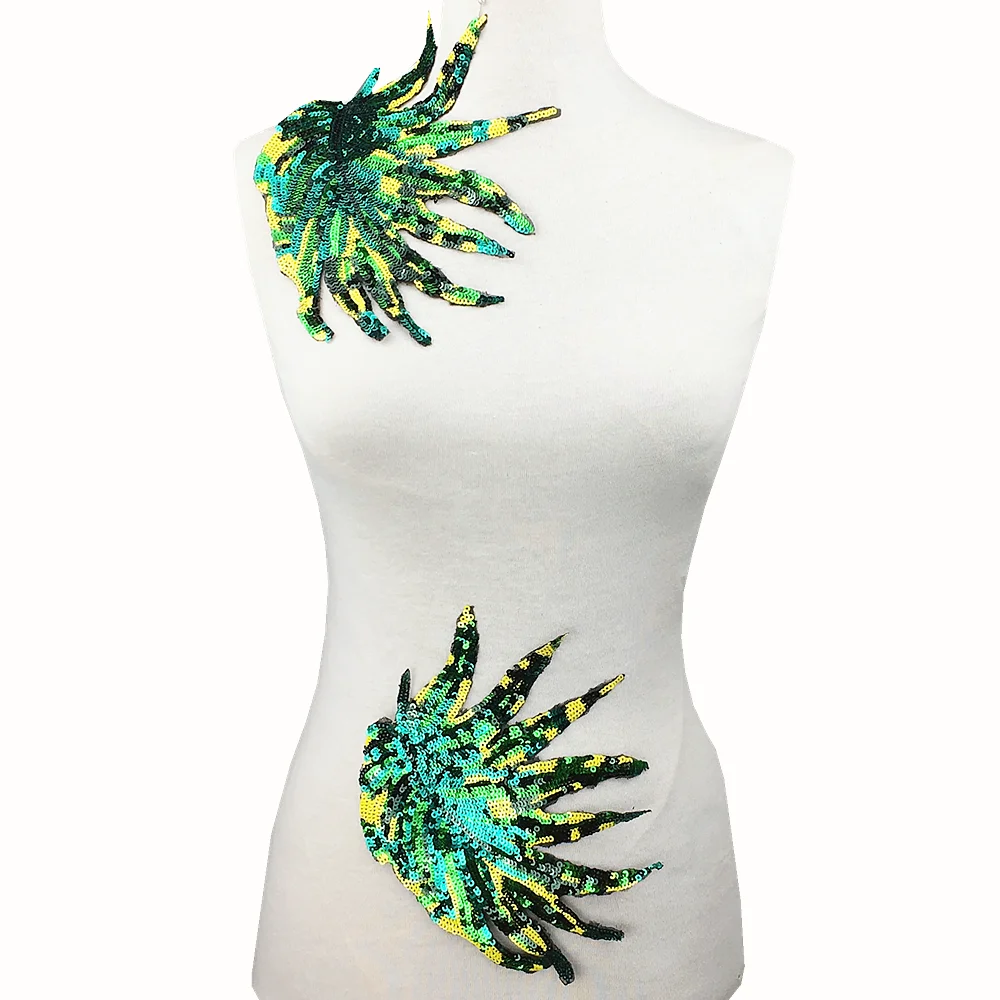 2pc Leaf Sequin Applique Sew On Embroidery Patch Beaded Patches For