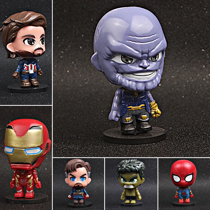 6pcs set Movie Anime Super Heros Captain America Ironman Spiderman hulk thor Superhero Action Figure Toy (1)