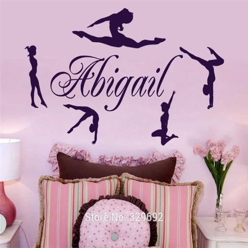 free shipping Personalized Name & Gymnasts Vinyl Wall Decal Gymnastics